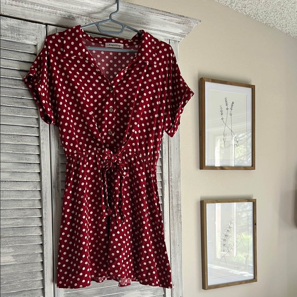 Polka Dot Midi Dress in Red by Unknown Brand